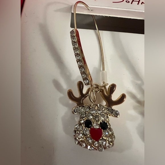 Betsey Johnson Earrings Reindeer Rhinestone Dangle New - Picture 16 of 16